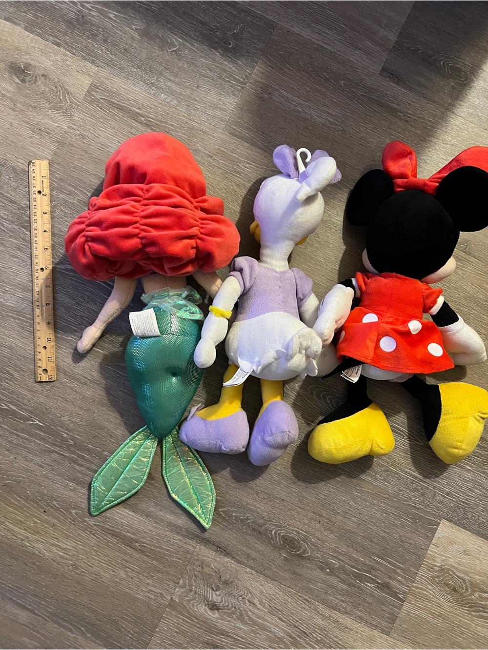 Disney Plush Trio - Ariel (Red/Green), Daisy (Purple/Yellow), Minnie (Red/Black) - Picture 3 of 6